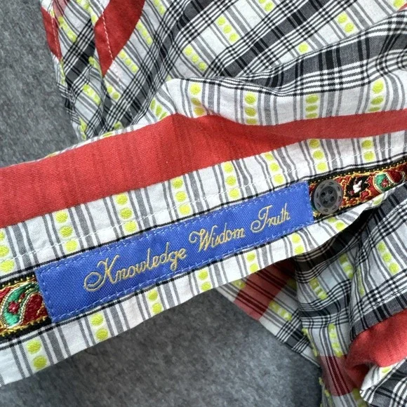 Robert Graham Shirt Mens 2XL Red Striped Cotton Silk Flip Cuff Geometric Paisey